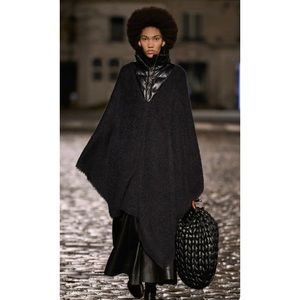 CHLOE leather puffer-neck cashmere blend poncho